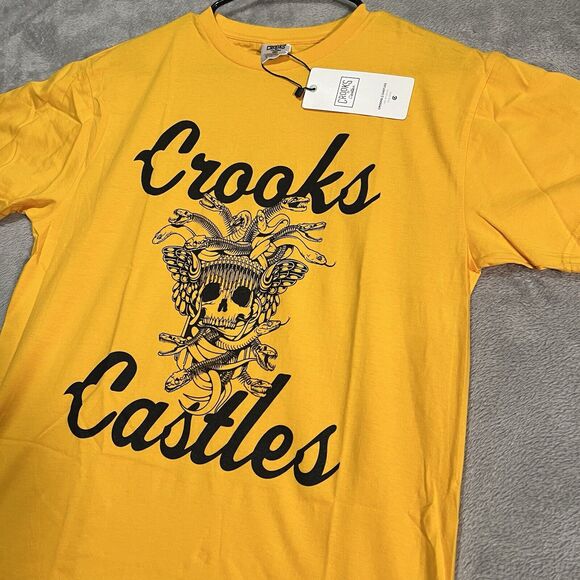 Crooks and Castles Shirt Men's Medium Yellow Medusa Skull Short Sleeve Shirt - Picture 2 of 7